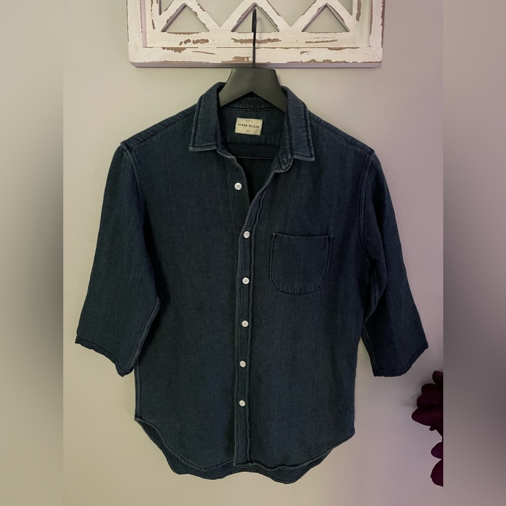 Simon Miller Indigo Blue Button Down 2/3 Sleeve Shirt Size 1